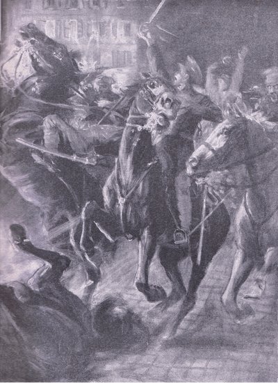 A night charge by British cavalry during the sweeping movement in October 2014, from History of the Great War Vol 3 published by Waverley Book Co Limited by Simon Harmon Vedder